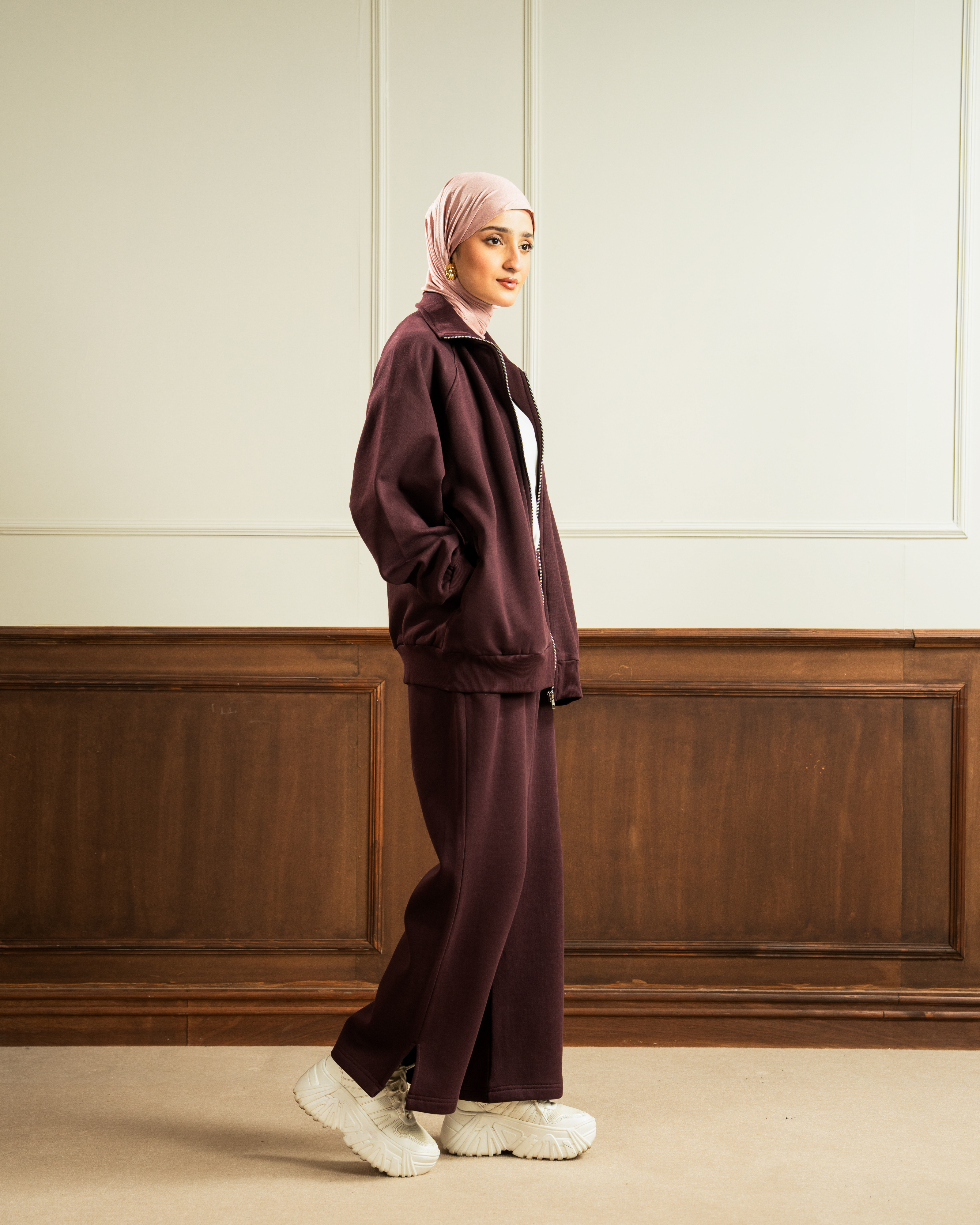 Bomber Jacket | Straight Slit Trouser | Maroon Co Ord