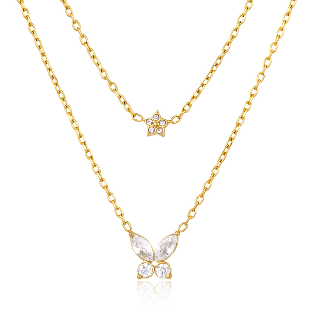 Flower & Butterfly Layered Necklace