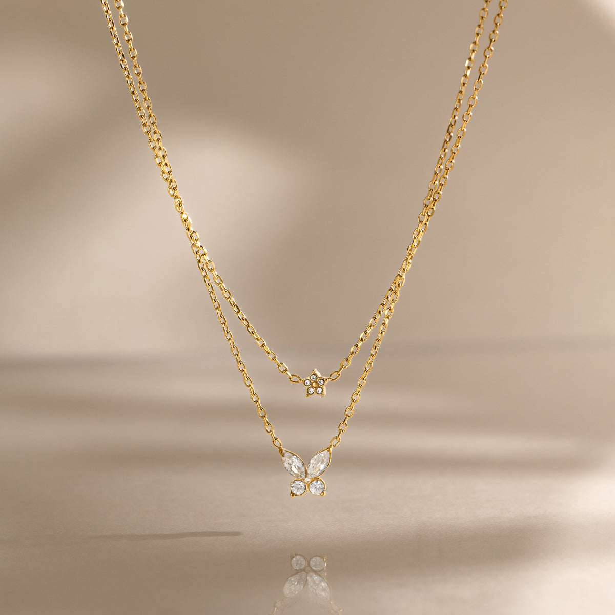 Flower & Butterfly Layered Necklace