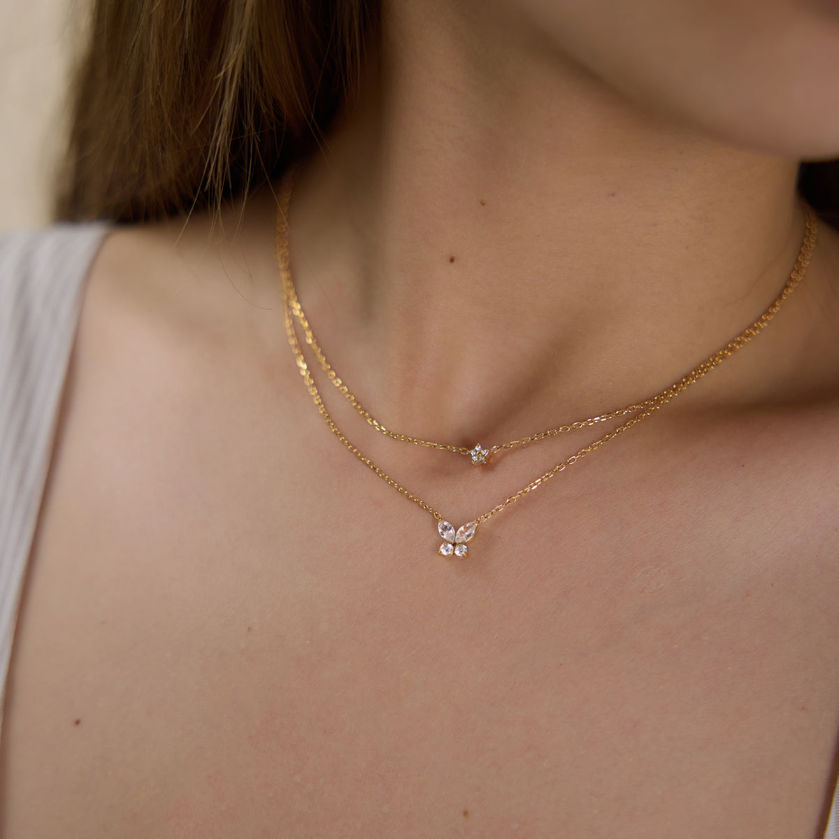 Flower & Butterfly Layered Necklace