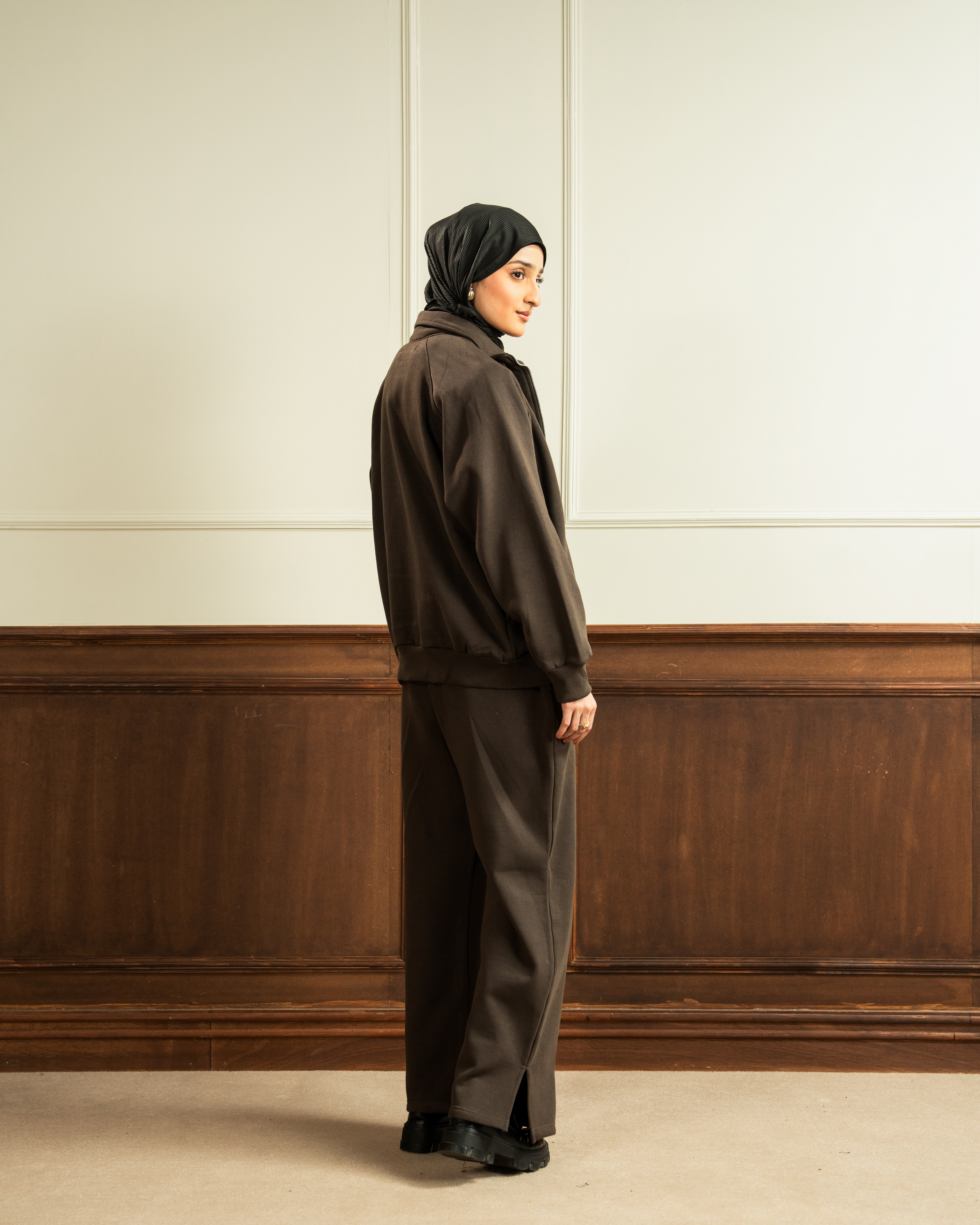 Bomber Jacket | Straight Slit Trouser | Mocha Brown Co Ord