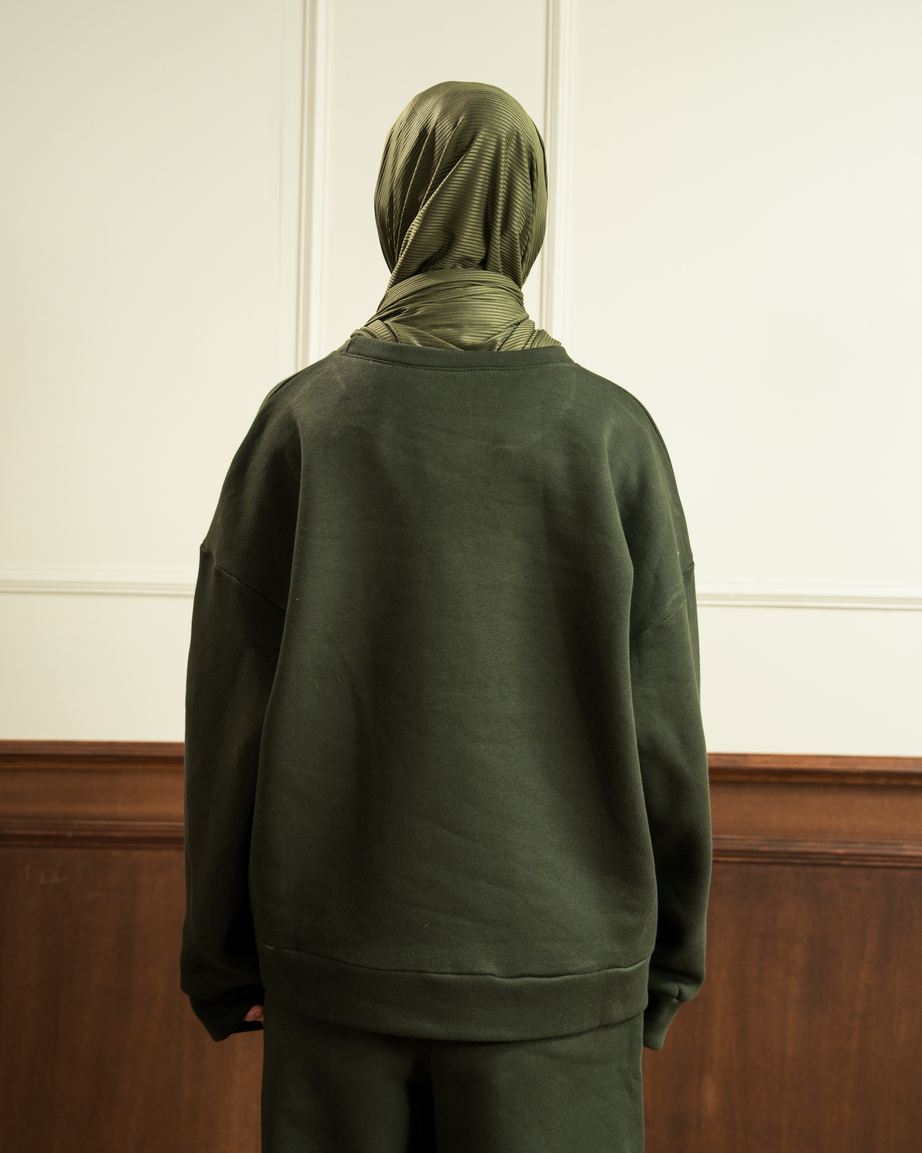 Sweatshirt | Wide Pleated Trouser | Dark Olive Green Co Ord