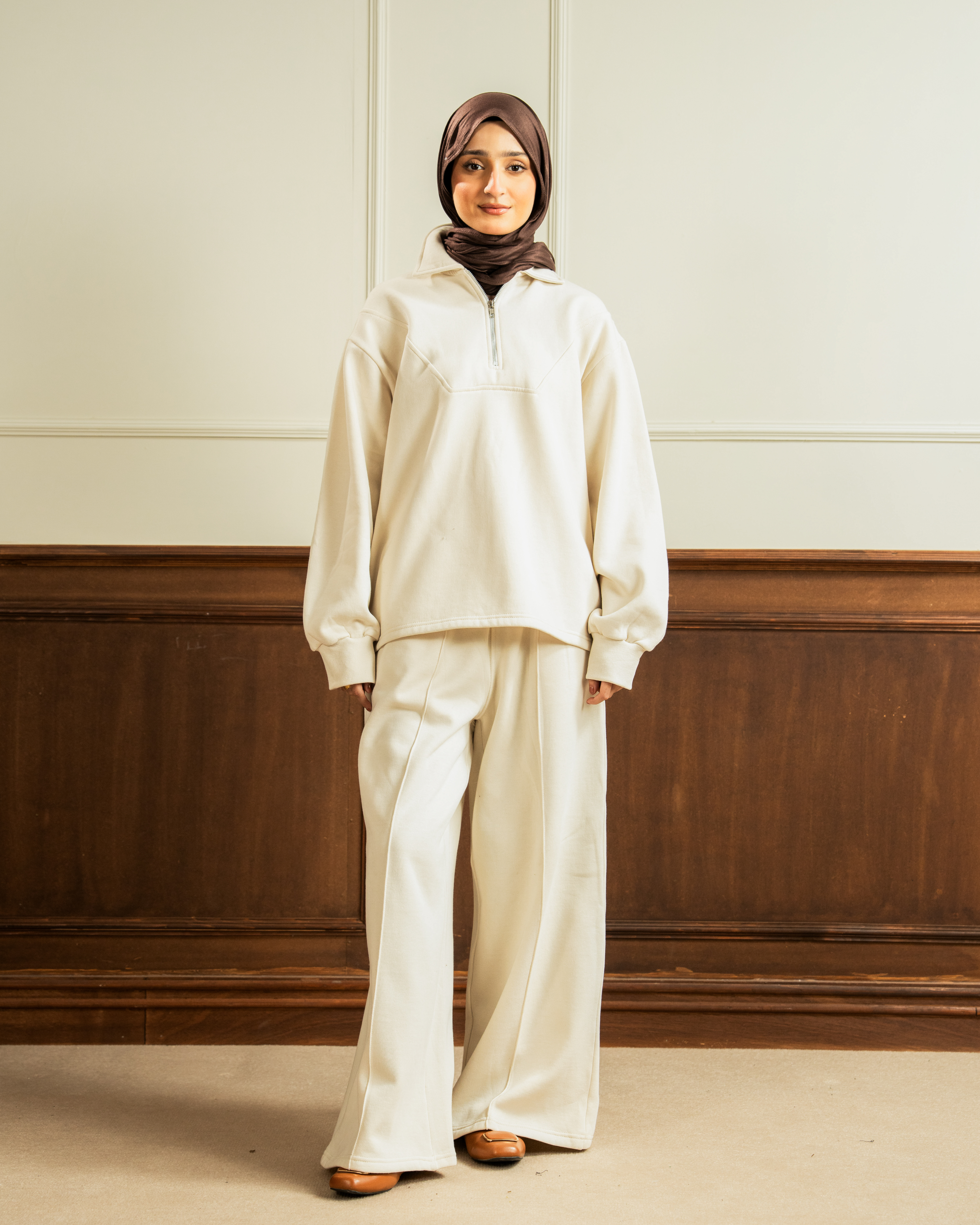 Quarter Zip | Wide Pleated Trouser | Oat Co Ord