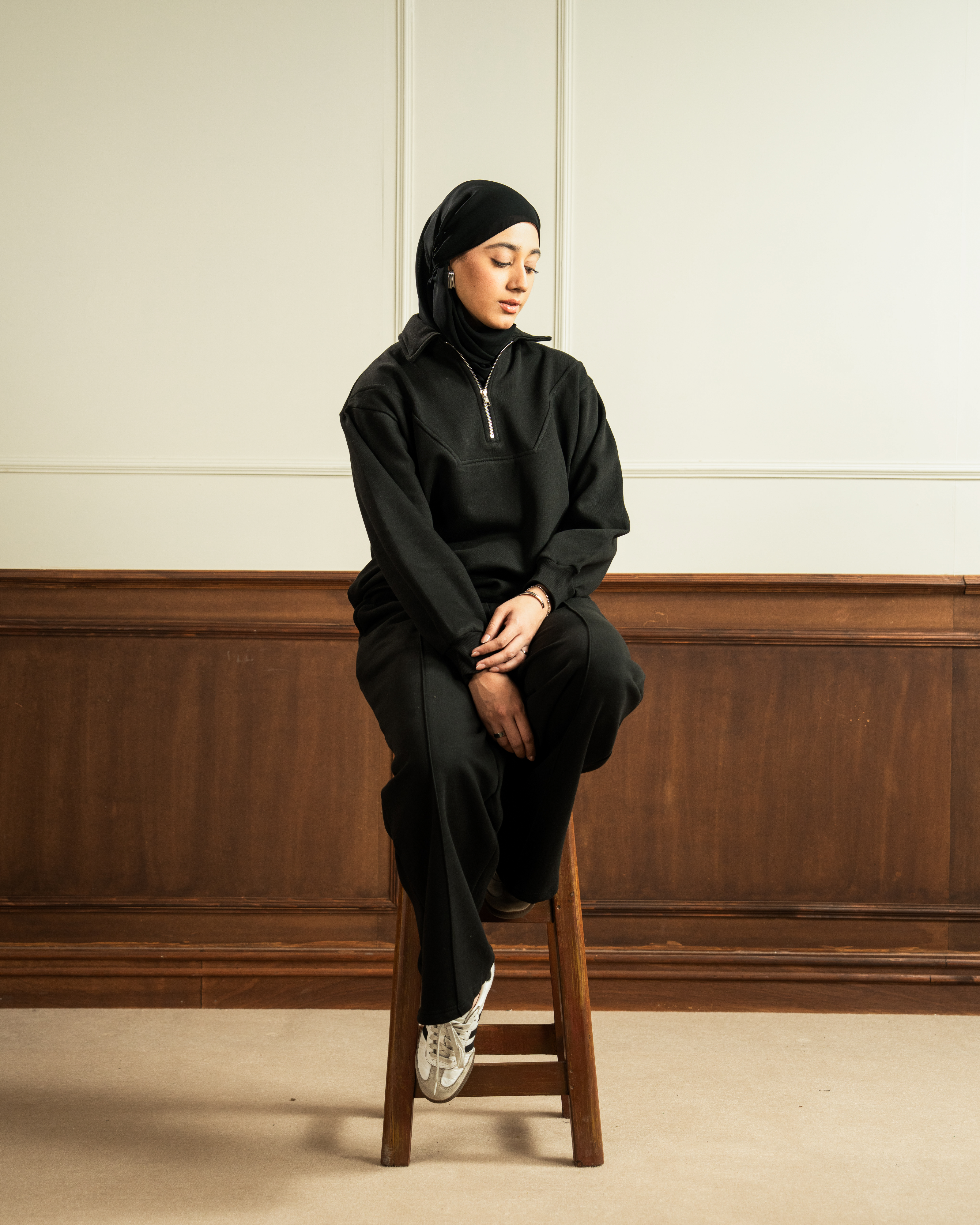 Quarter Zip | Wide Pleated Trouser | Black Co Ord