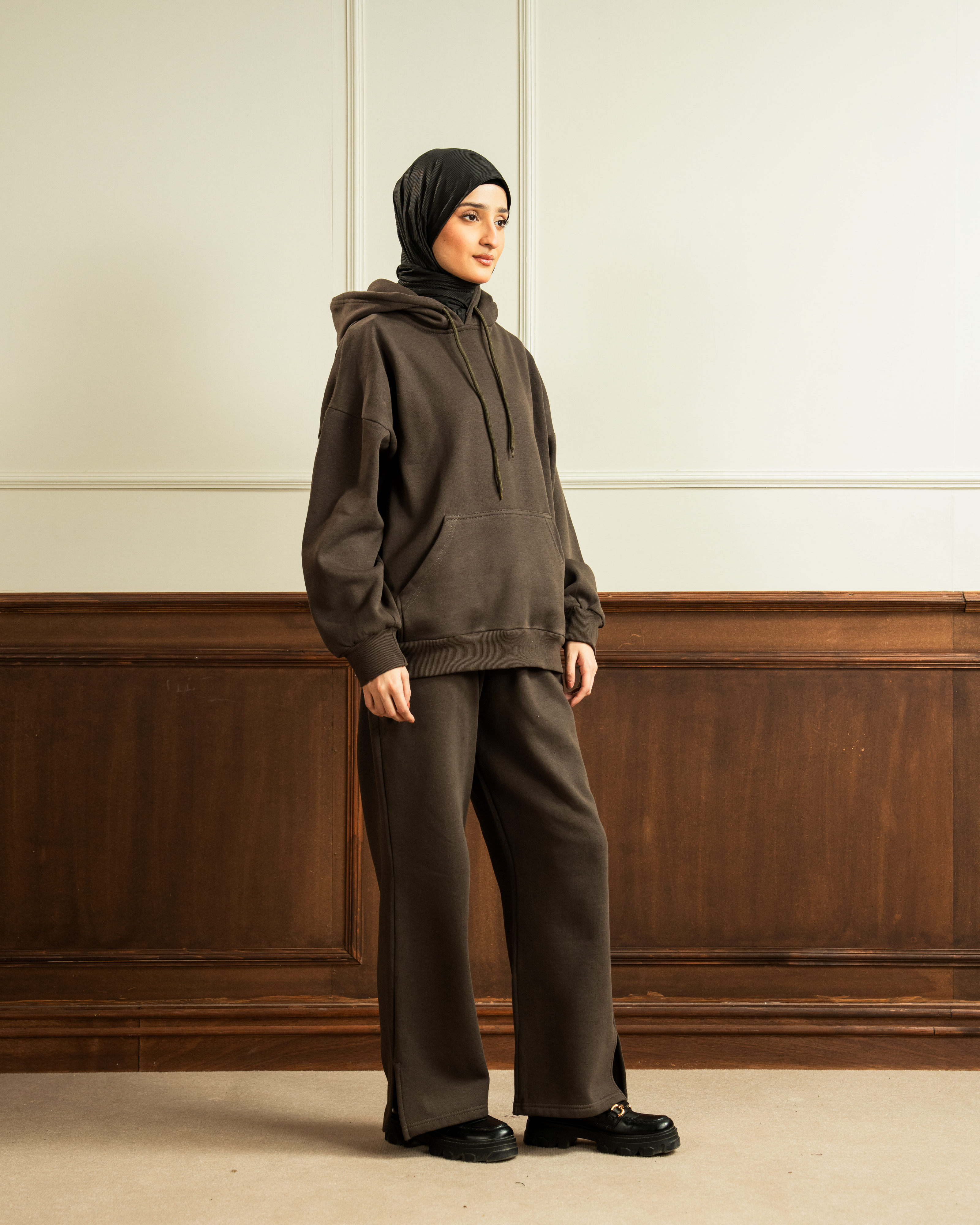 Oversized Hoodie | Straight Slit Trouser | Mocha Brown Co Ord