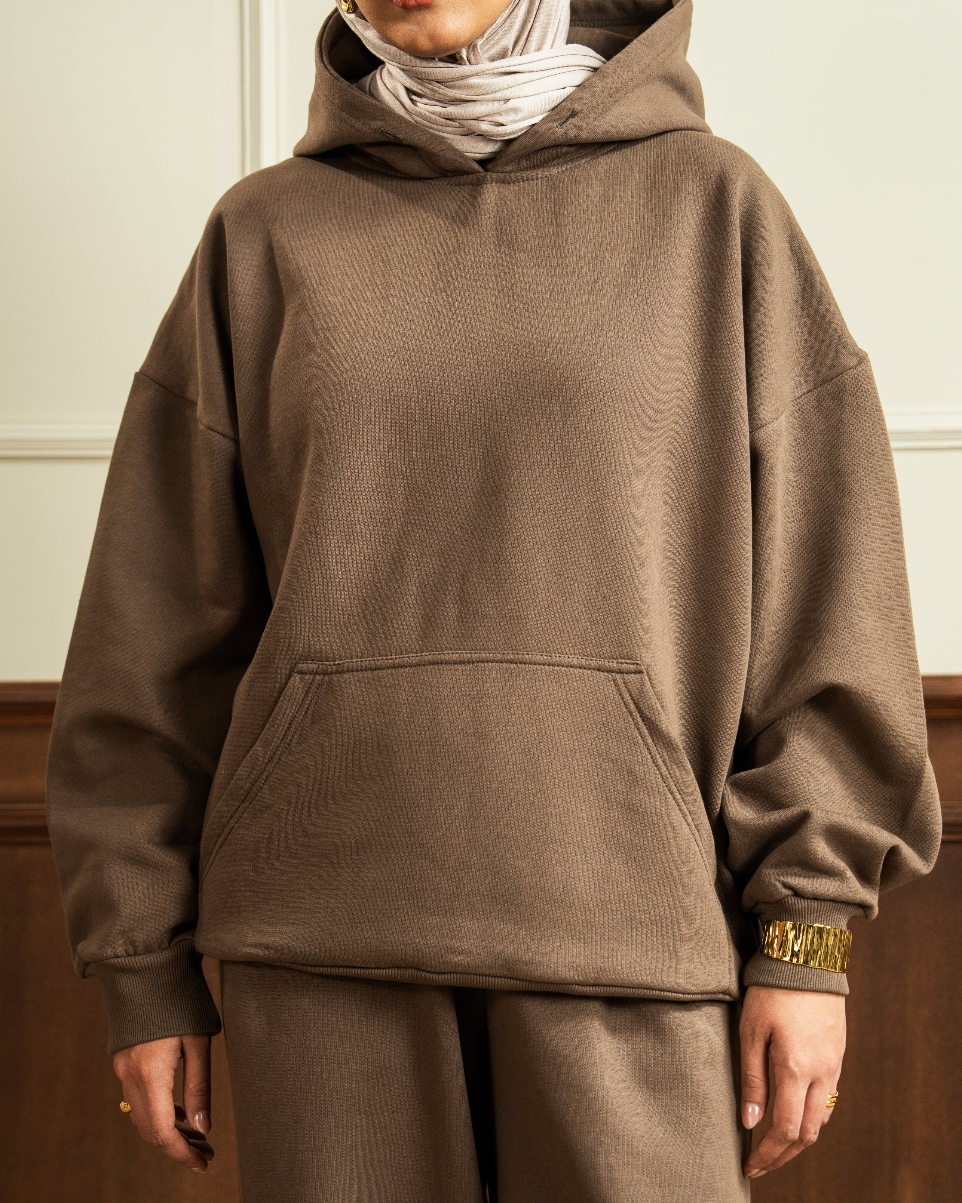 Oversized Hoodie | Straight Fit Trouser | Khaki Brown Co Ord