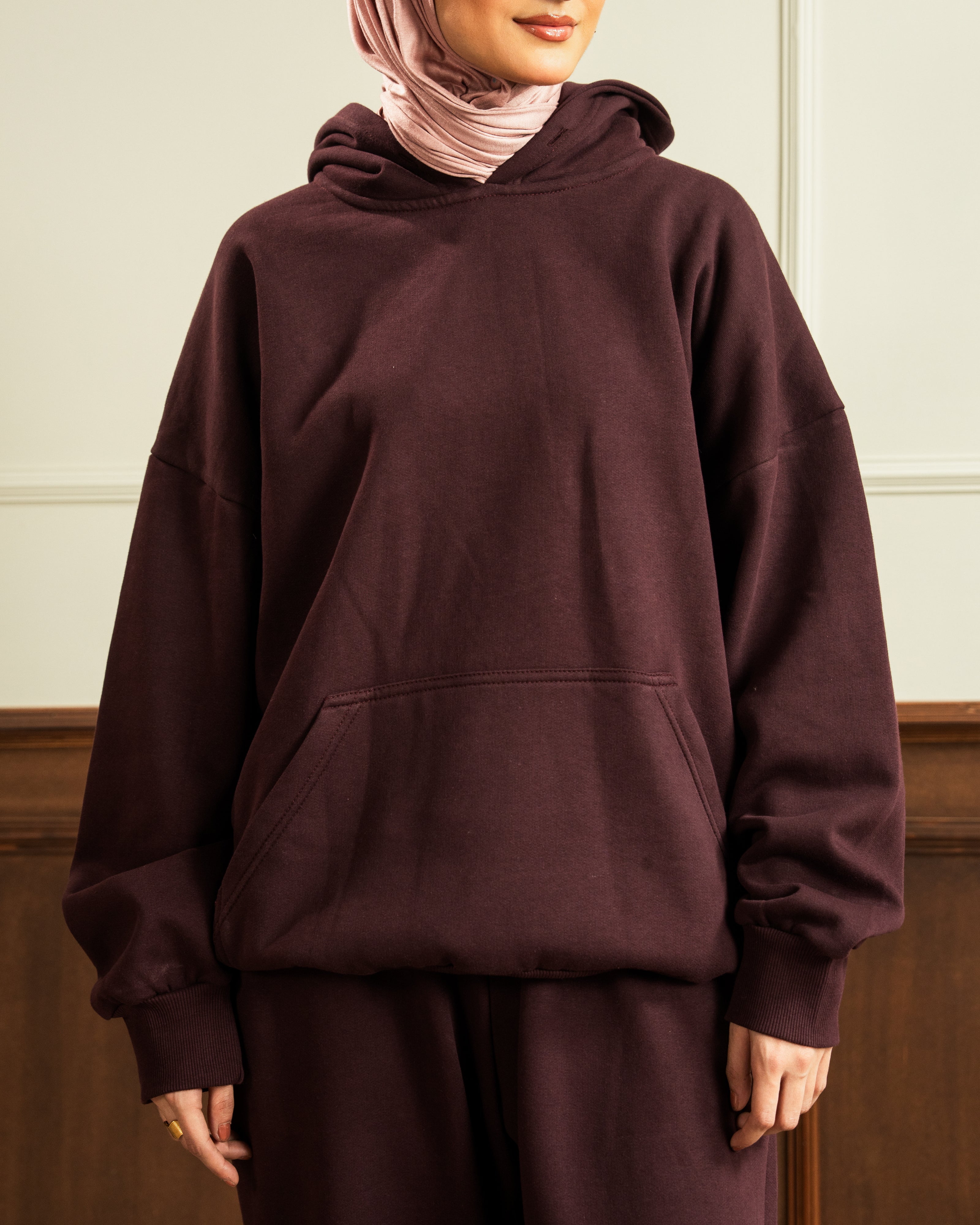 Oversized Hoodie | Straight Slit Trouser | Maroon Co Ord