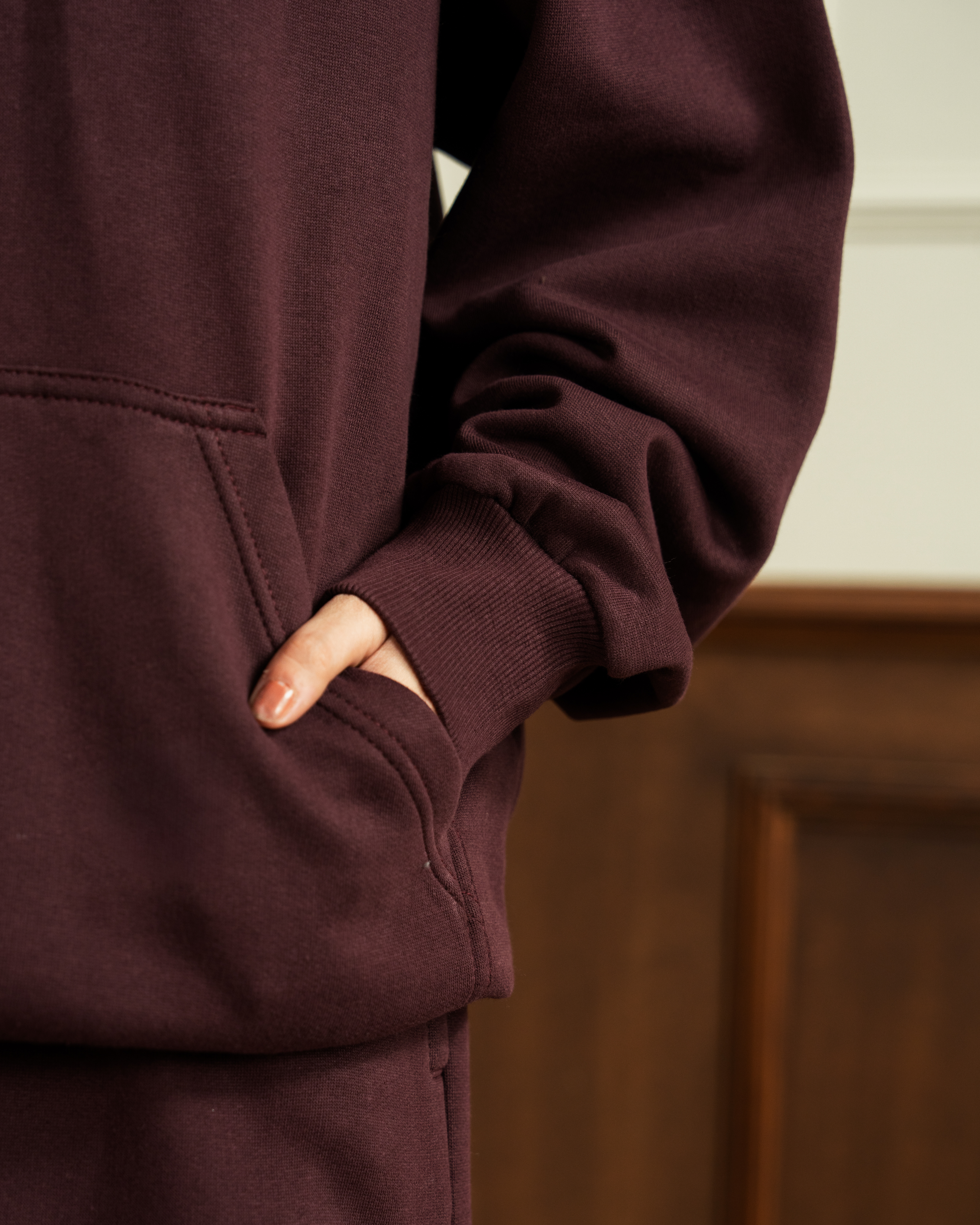 Oversized Hoodie | Straight Slit Trouser | Maroon Co Ord