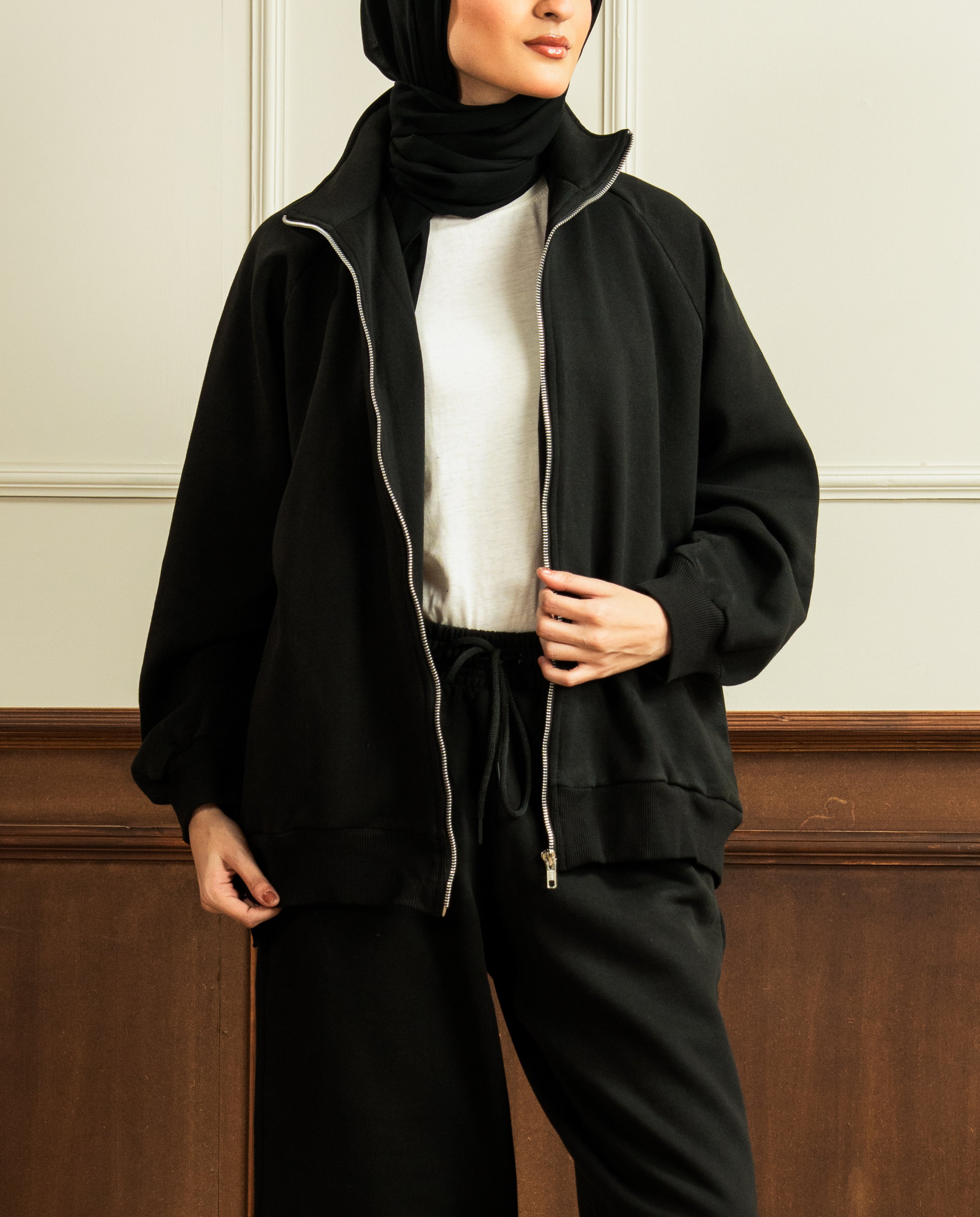 Bomber Jacket | Straight Slit Trouser | Black Co Ord