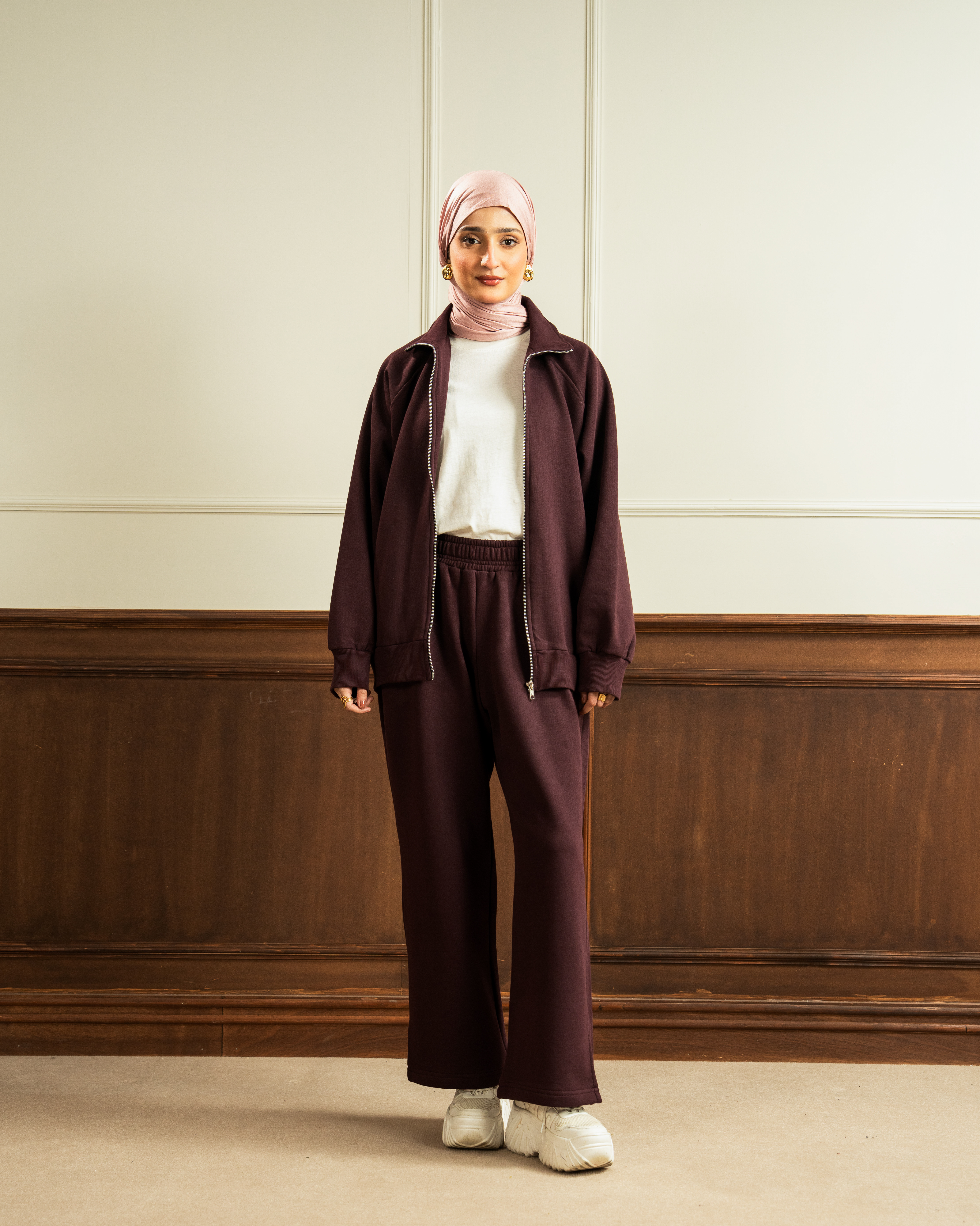 Bomber Jacket | Straight Slit Trouser | Maroon Co Ord