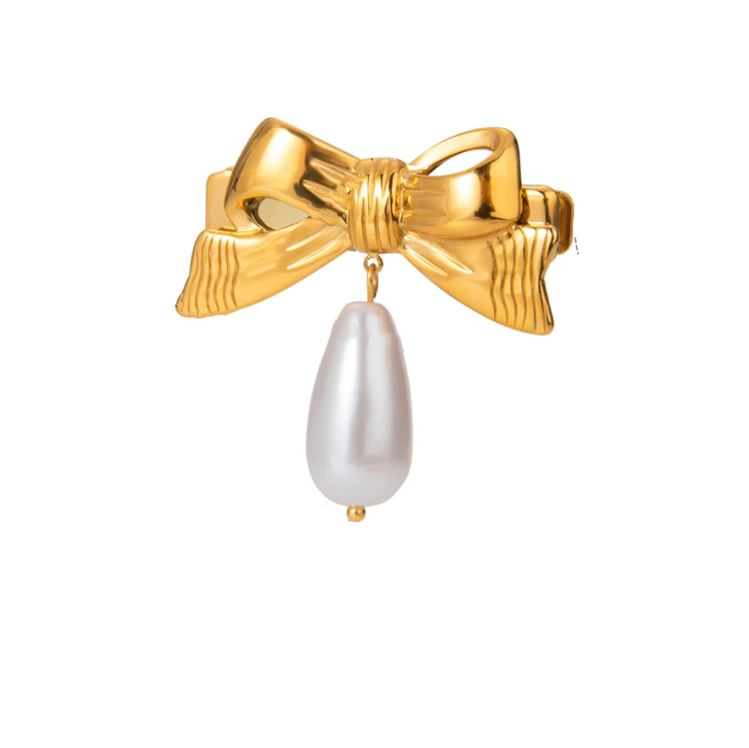 Bow Pearl Drop Hair Clip