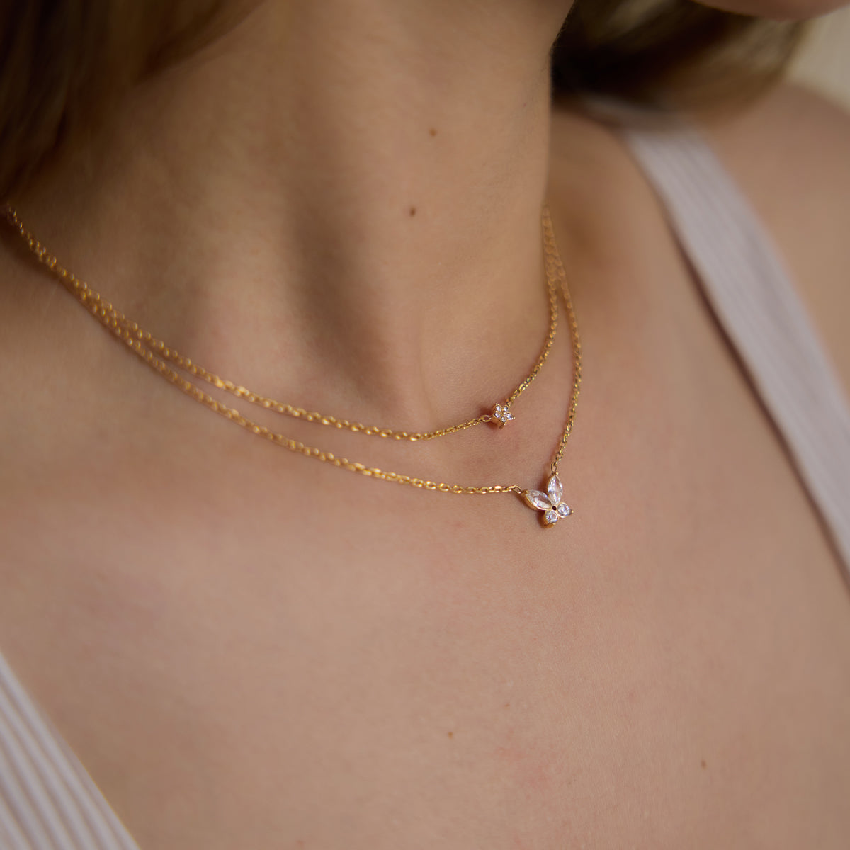 Flower & Butterfly Layered Necklace
