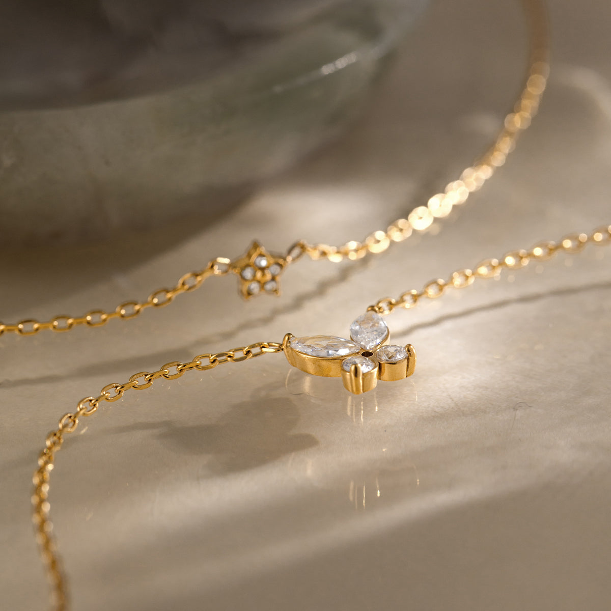 Flower & Butterfly Layered Necklace