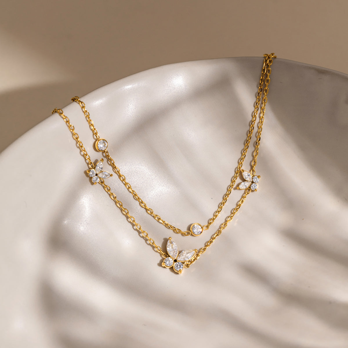 Flower & Butterfly Layered Necklace