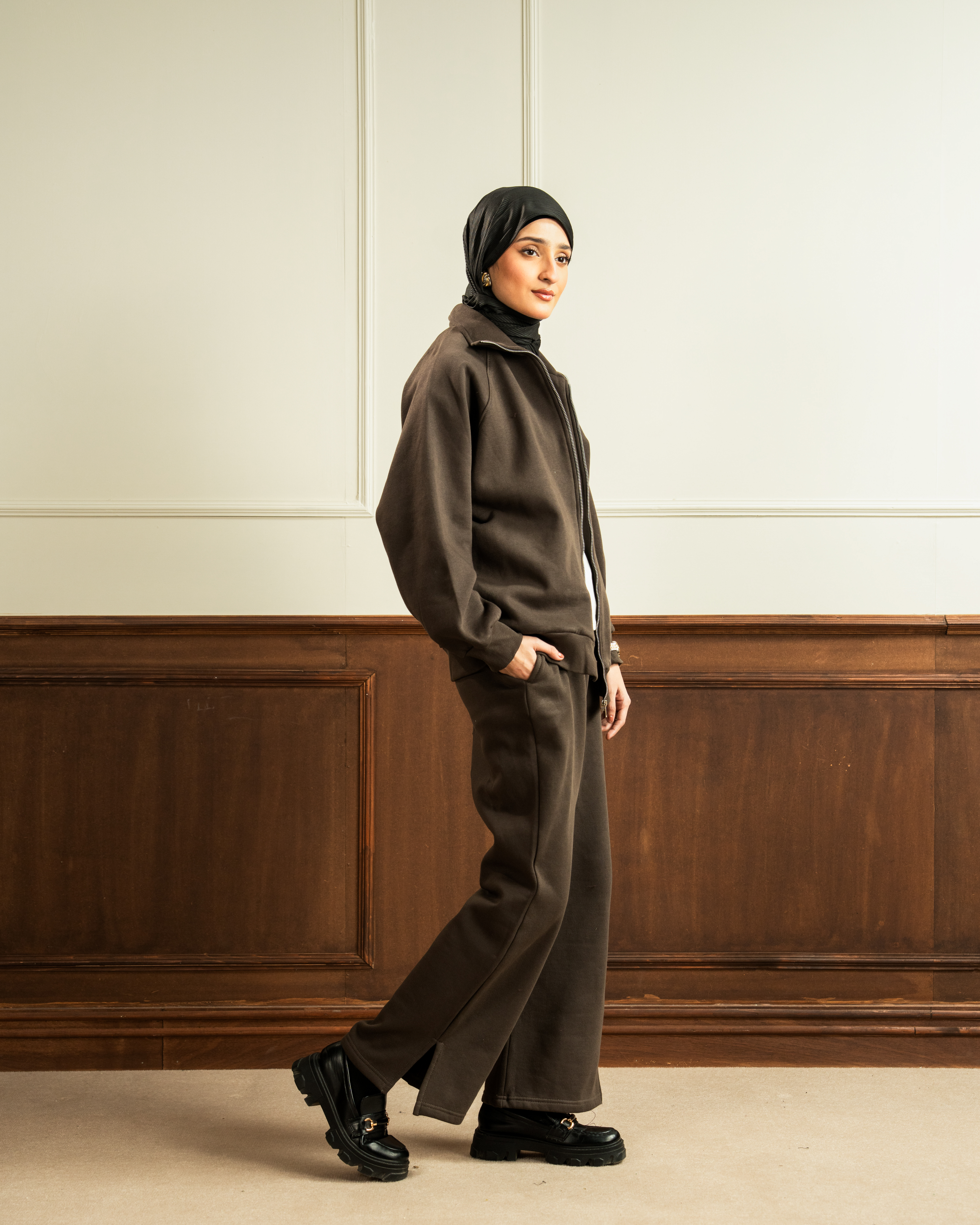 Bomber Jacket | Straight Slit Trouser | Mocha Brown Co Ord