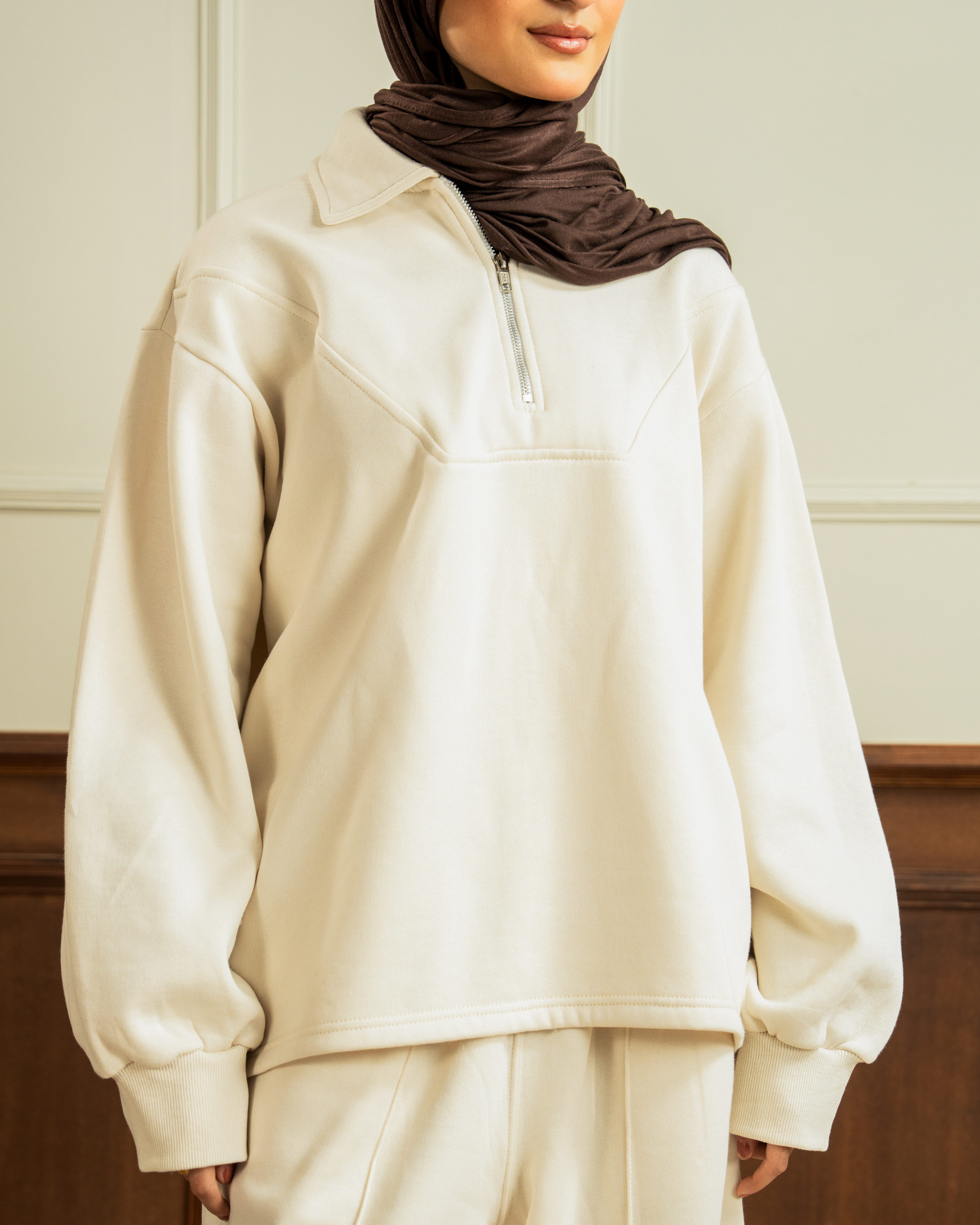 Quarter Zip | Wide Pleated Trouser | Oat Co Ord