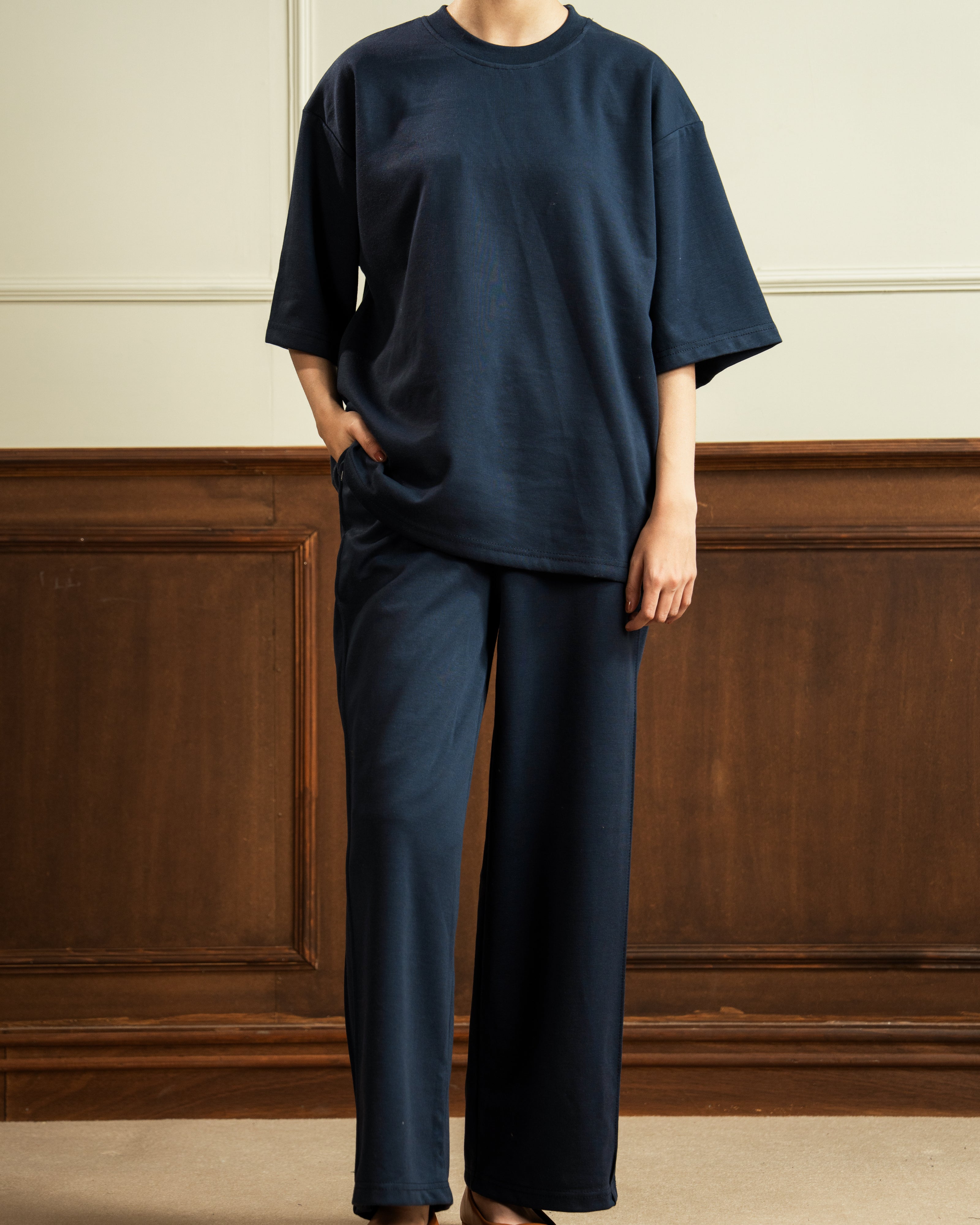 Drop Shoulder | Wide Leg Trouser | Blue