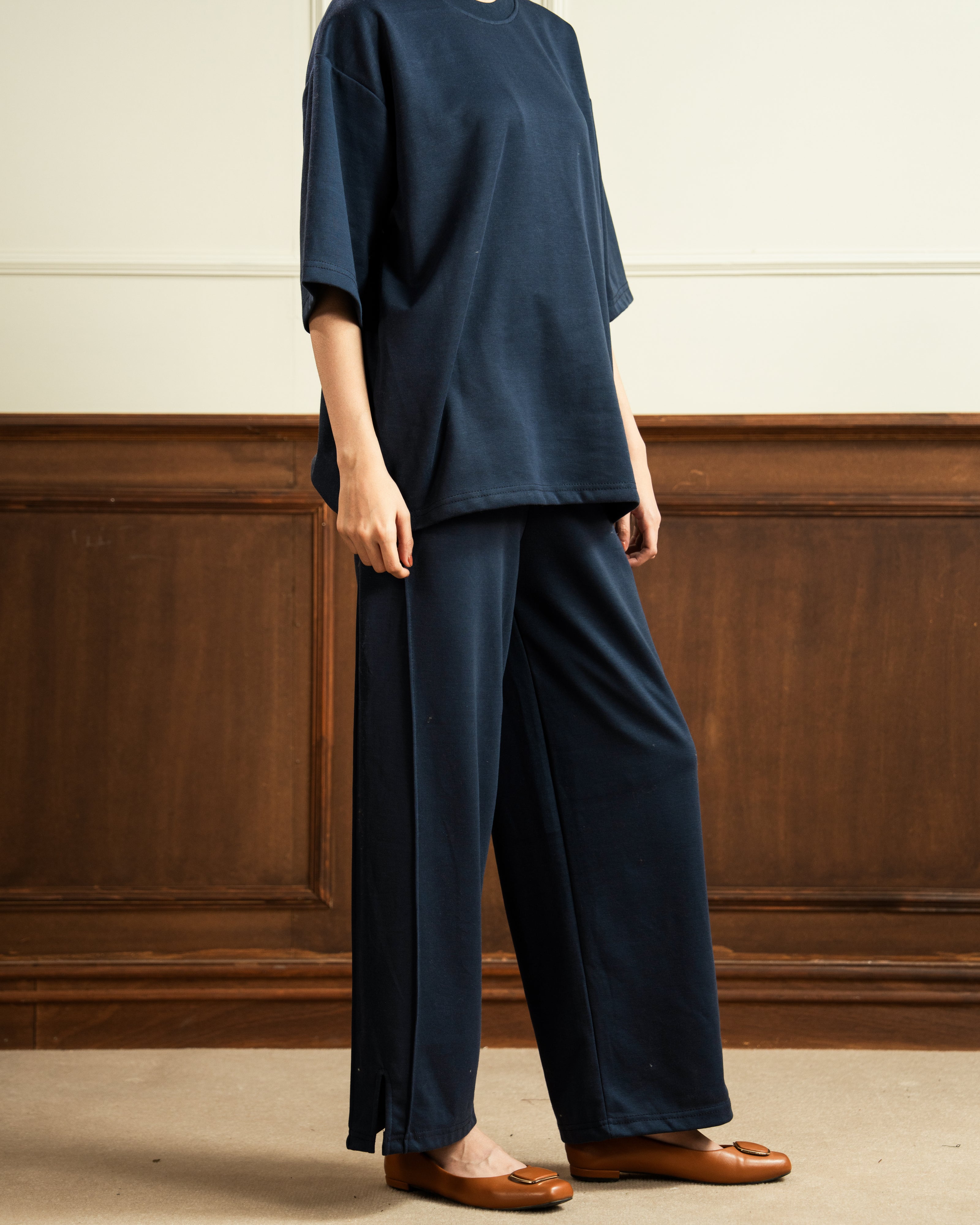 Drop Shoulder | Wide Leg Trouser | Blue