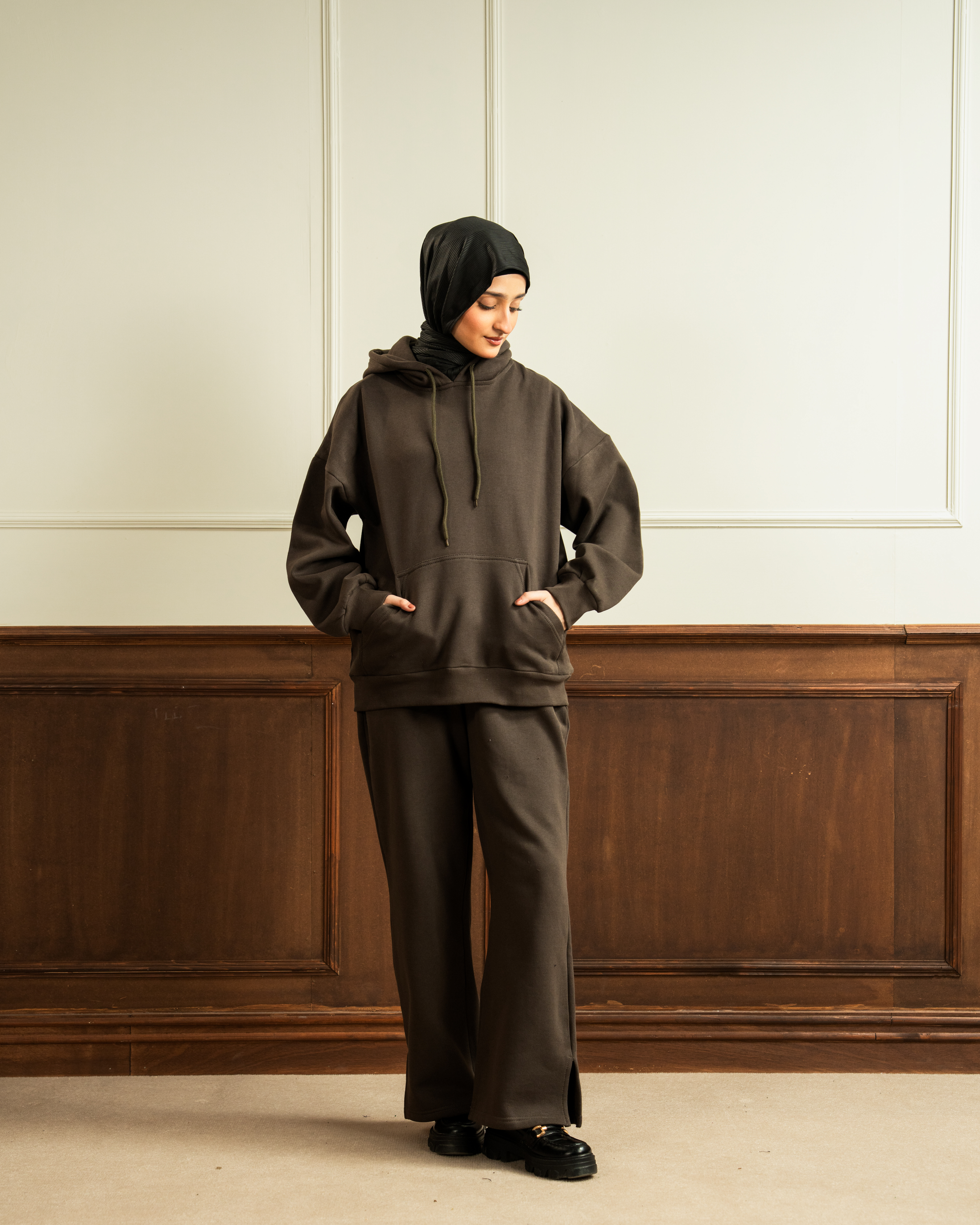 Oversized Hoodie | Straight Slit Trouser | Mocha Brown Co Ord