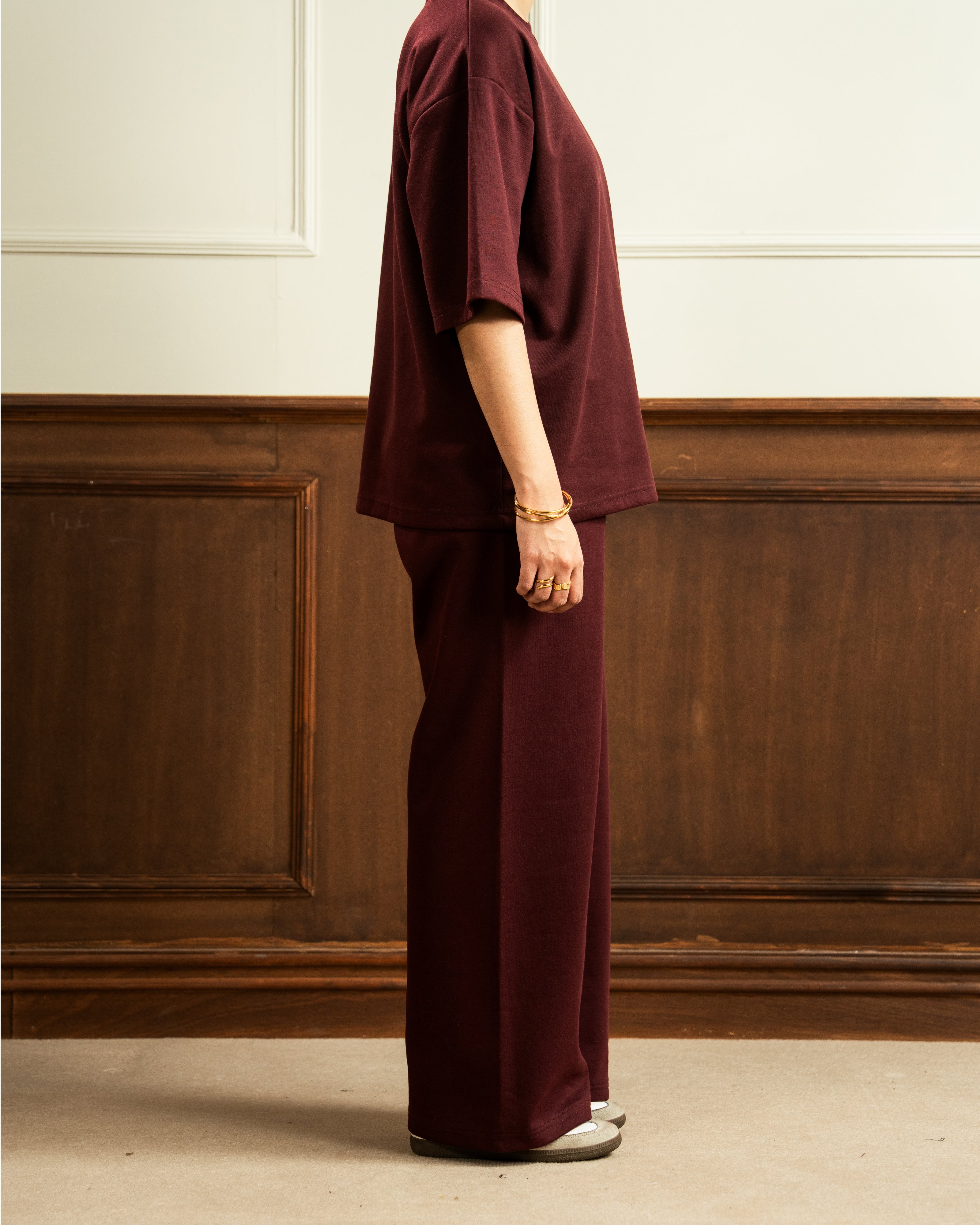 Drop Shoulder | Wide Leg Trouser | Maroon