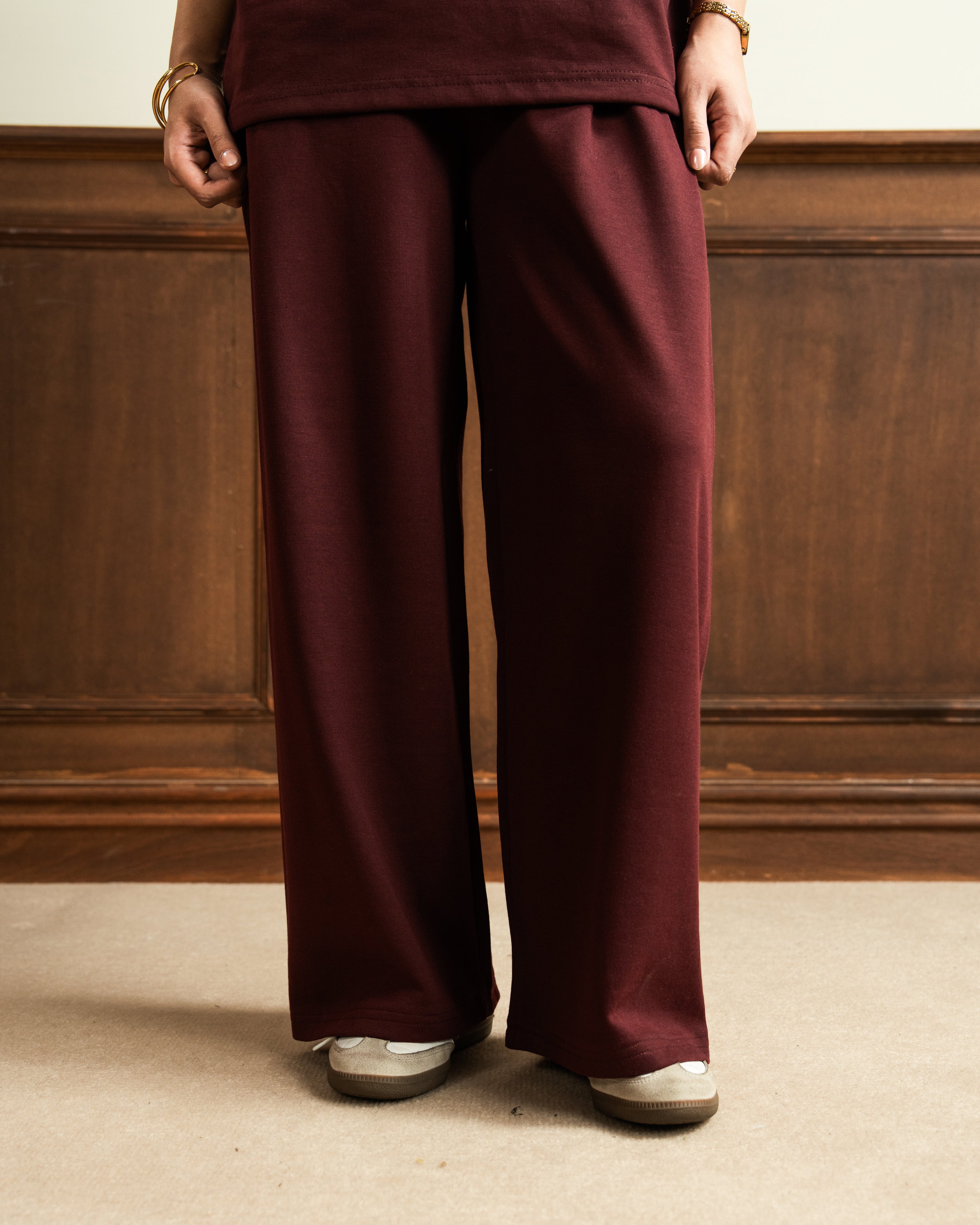 Drop Shoulder | Wide Leg Trouser | Maroon