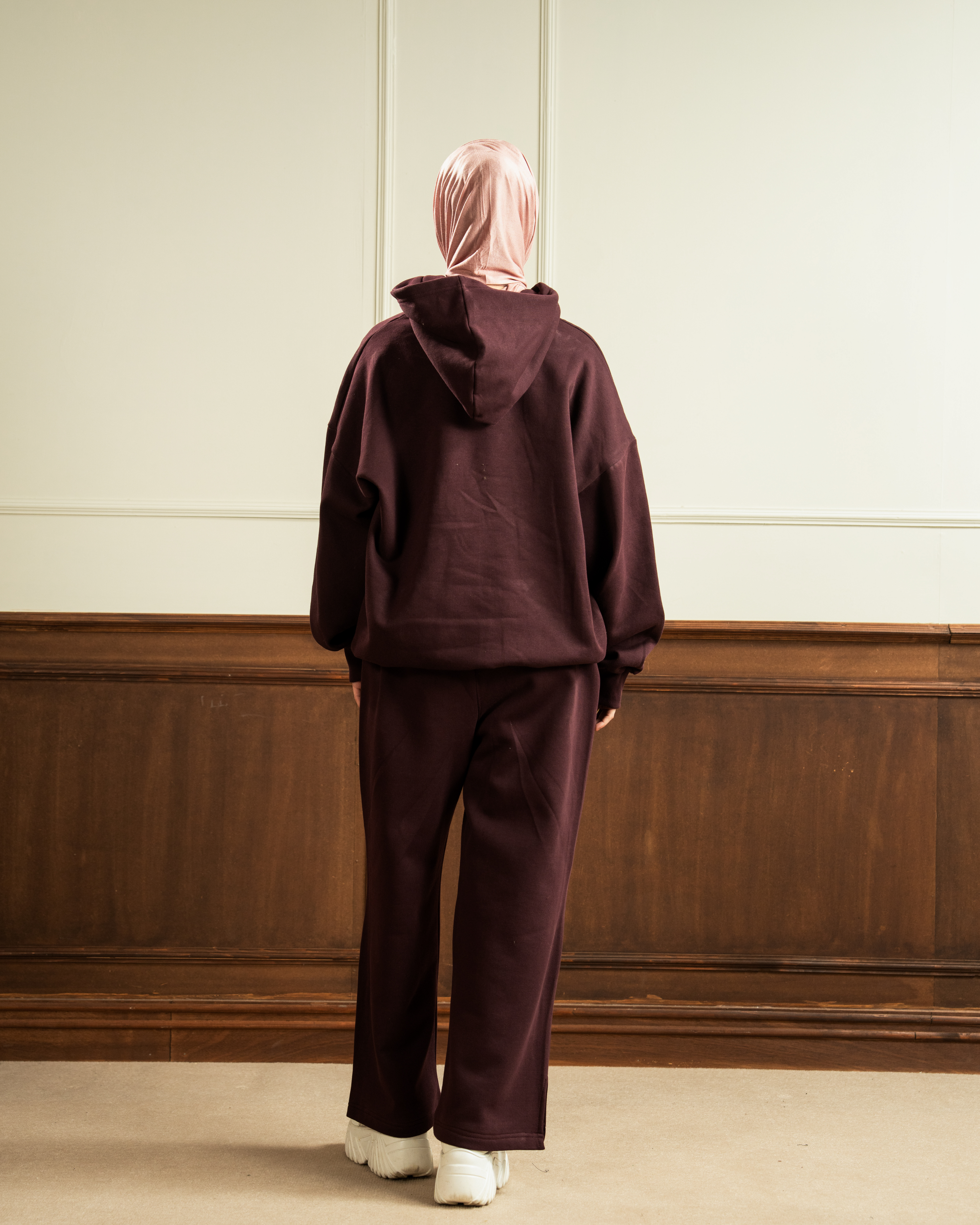 Oversized Hoodie | Straight Slit Trouser | Maroon Co Ord